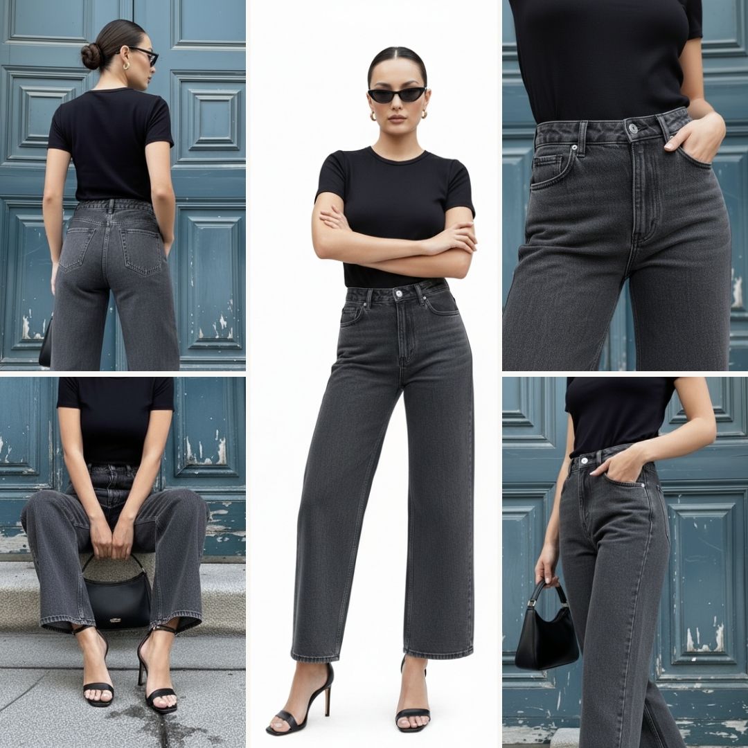 Jean Gris Tiro Alto Bota Ancha para Dama