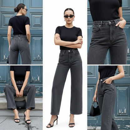 Jean Gris Tiro Alto Bota Ancha para Dama