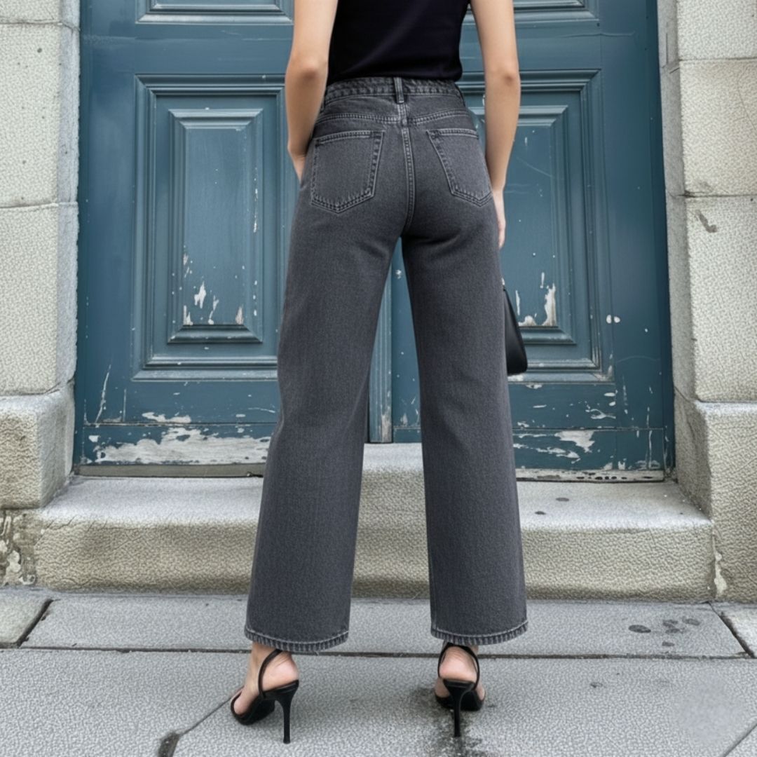 Jean Gris Tiro Alto Bota Ancha para Dama