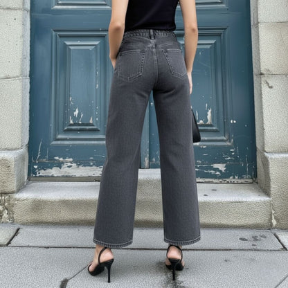 Jean Gris Tiro Alto Bota Ancha para Dama