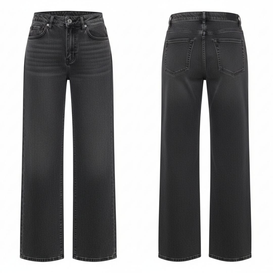 Jean Gris Tiro Alto Bota Ancha para Dama